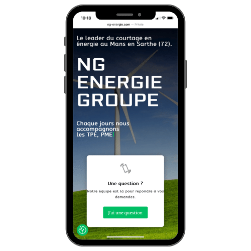 Photo d'un téléphone avec le site Ng-energie en fond d'écran